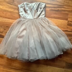 WHBM size 2 strapless gray satin and tulle short dress